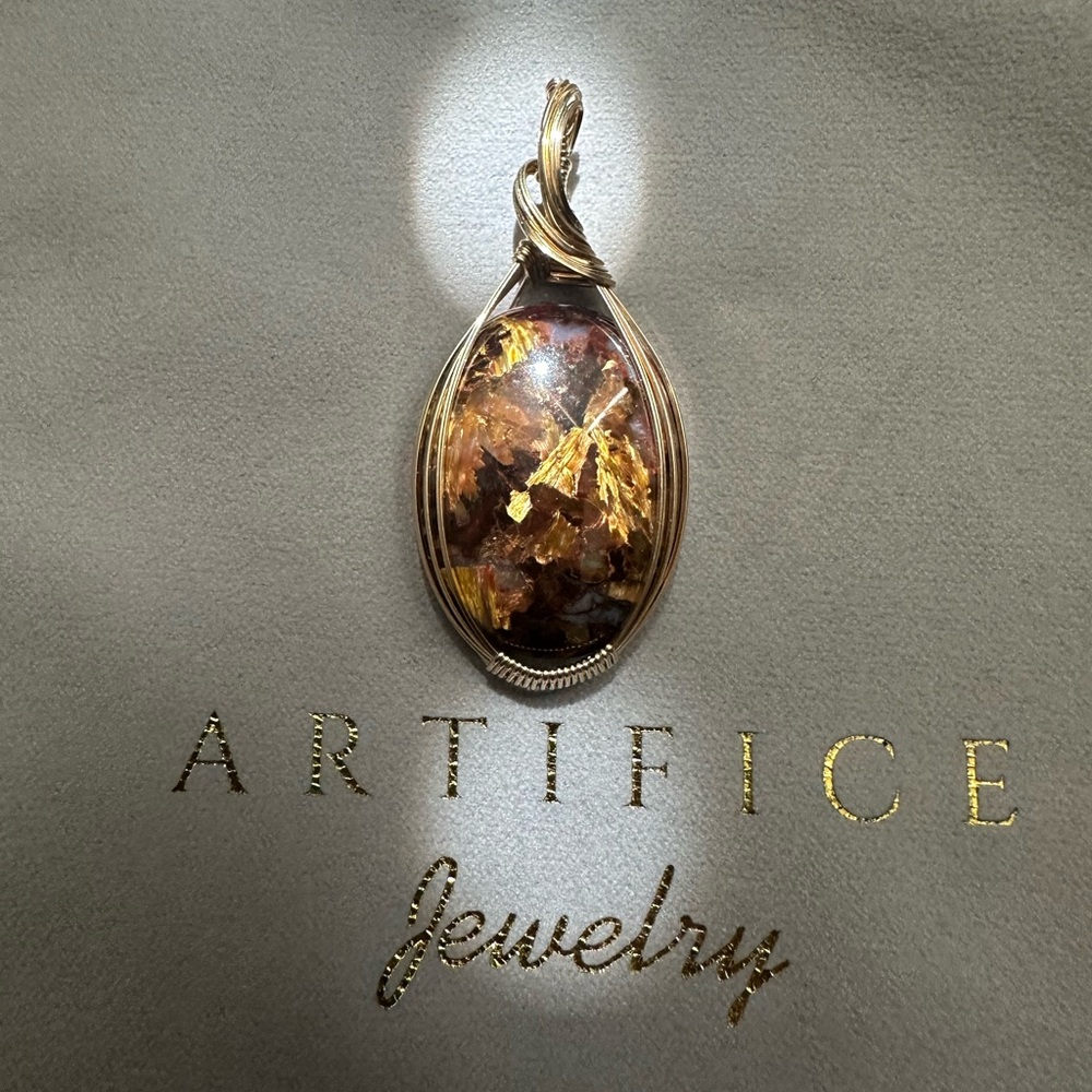 14k Gold Fill Stone Pietersite Necklace Pendant - Picture 3 of 8